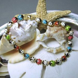 14k Ladybug Bracelet Multi-color Enamel 7.46g